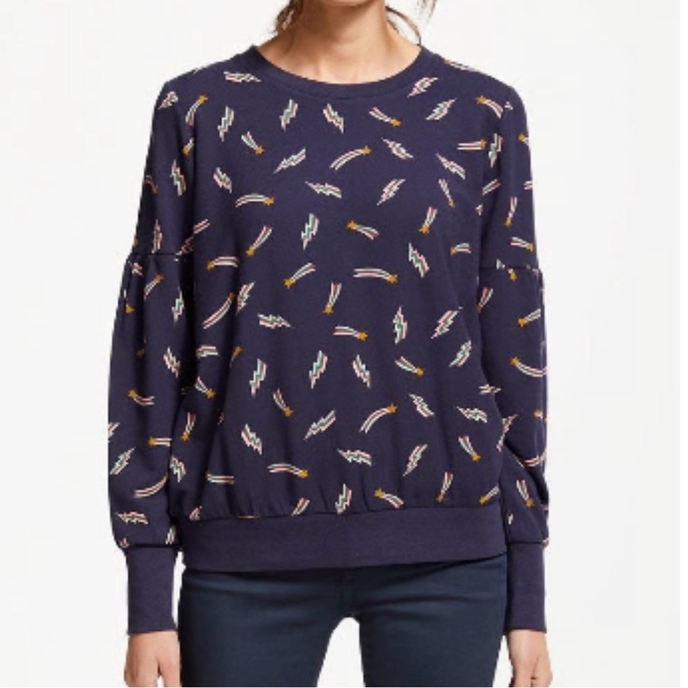 Boden Navy Renee sweatshirt shooting stars lightning bolts XL